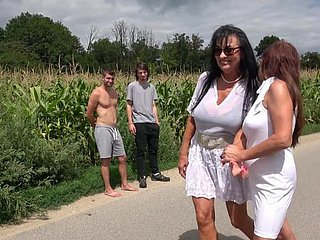 Horny matures Emily Devine and Lilian Black get fucked outdoors