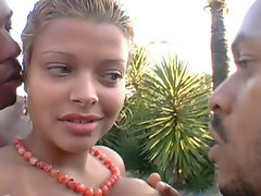 Kelly Brazil sucks plus fucks two abiding cocks