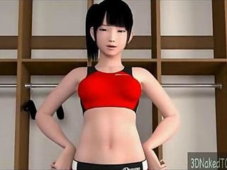 그녀의 젊은 면도 음부에 하드 좆에 큰 가슴을 가진 3 차원 아름다움