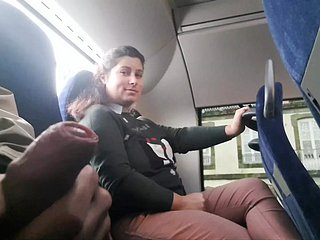 Voyeur seduces Milf far Suck&Jerk his Dick in the air Bus